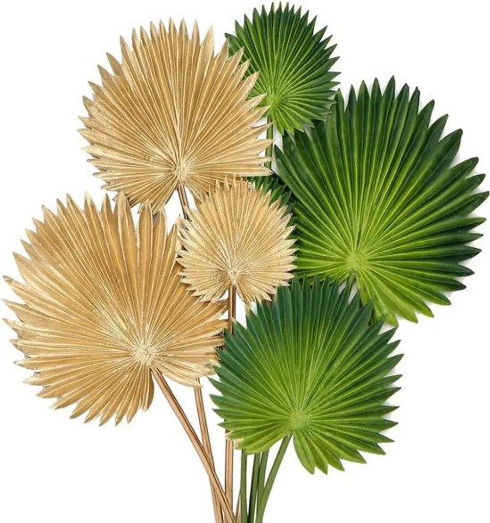 Décoration de maison et jardin : 6 feuilles tropicales vert et doré