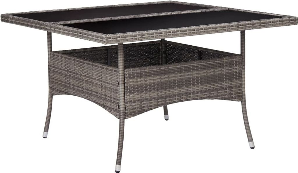Garten-Esstisch Grau Poly Rattan und Glas