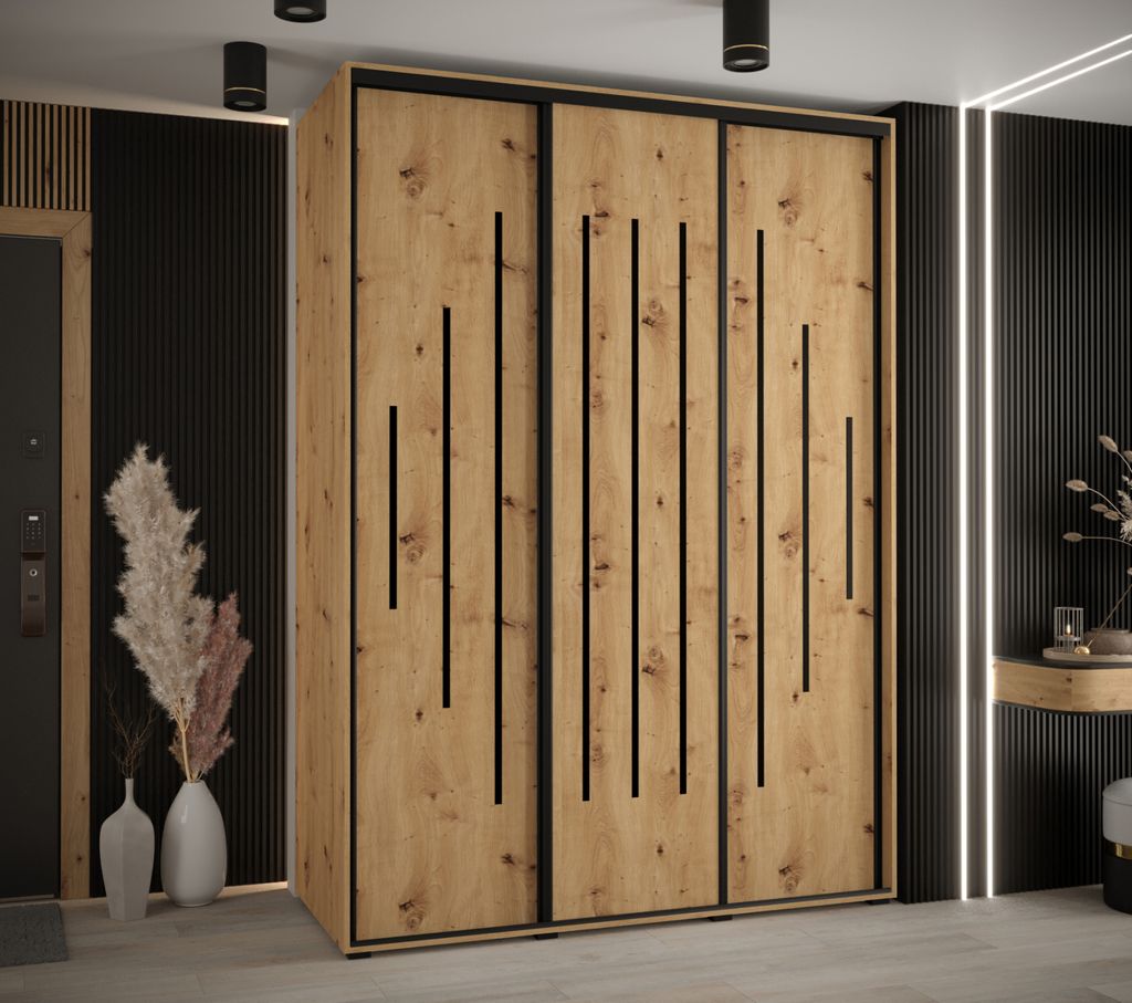 Kleiderschrank ASIRI 12 - 170/60 cm, Artisan-Eiche / Schwarz