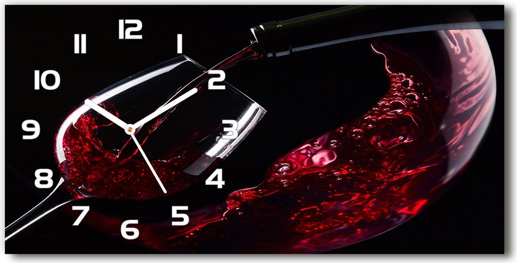 Wanduhr aus Glas – 60x30 cm - Glasbild - Glasuhr - Gehärtetes Glas - weisse-zeiger - Rotwein