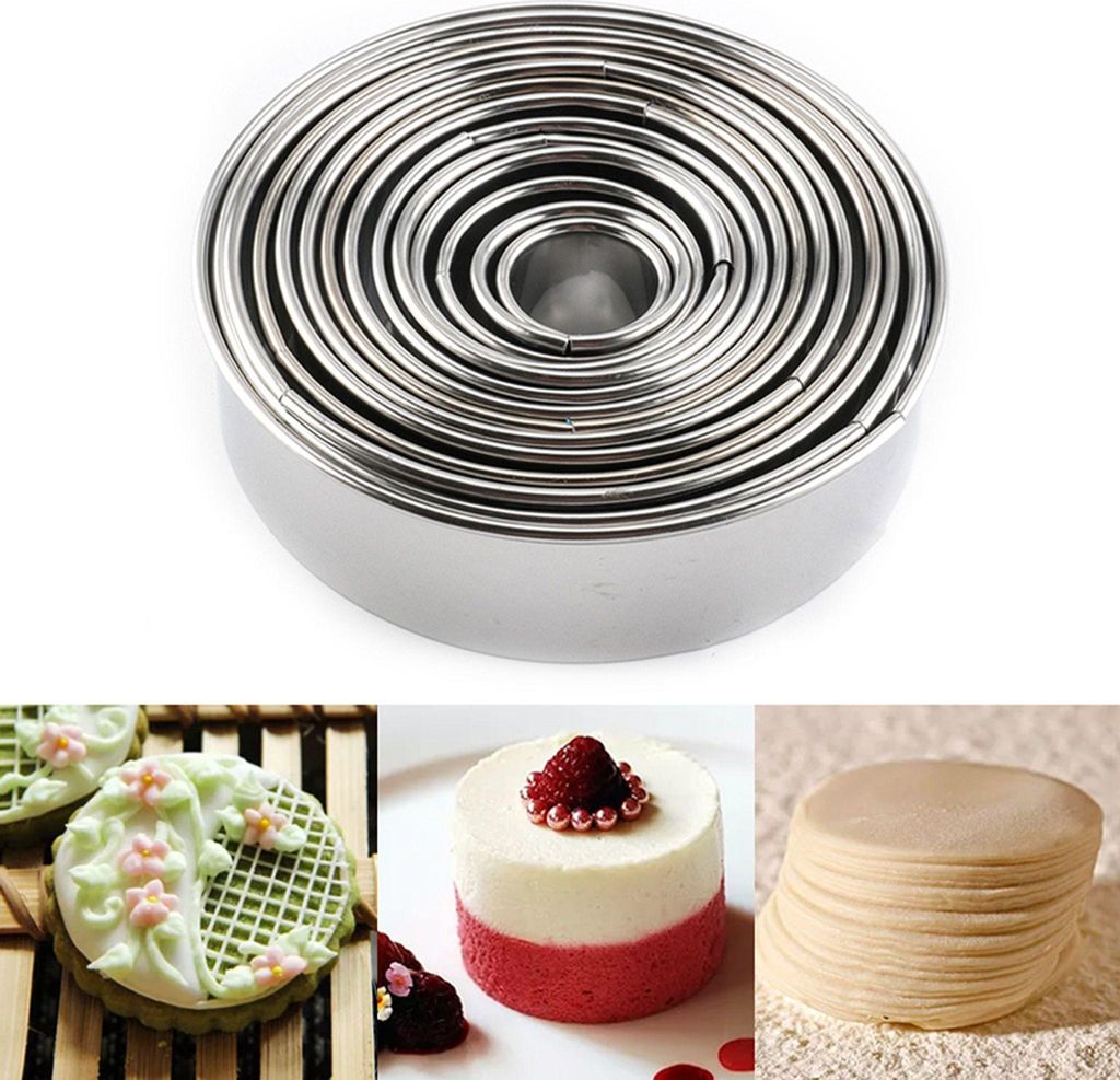 12 Stück Glatte Runde Keksausstecher Set, Hand Schützende Design Sandwich Ausstecher Sealer, Obst Gemüse Ausstecher, Mousse Kuchen Formen