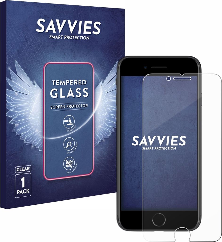 Savvies Schutzglas für Apple iPhone SE 2 / SE 3 Displayschutz 9H Glas klar transparent
