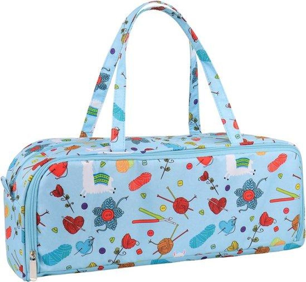 Brei-Organizer - Tas mit Handtaschenfach für lange Nadeln und Haken - gehäkter Rucksack mit Seitenfach - leichter großer - blauer Tote