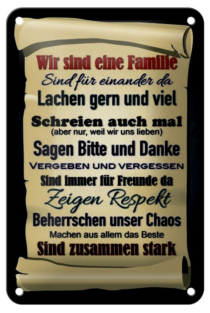 Blechschild Spruch 12x18cm wir sind eine Familie zusammen