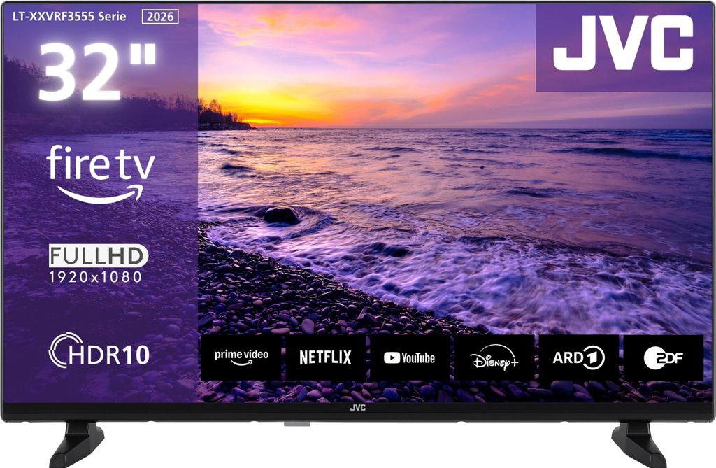 JVC Fernseher 32 Zoll Fire TV Full HD Smart TV HDR Fernseher Alexa Triple-Tuner LED TV LT-32VRF3555