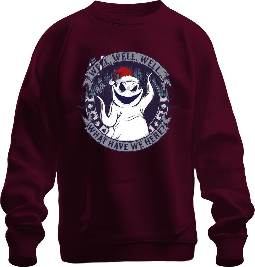 Well Well What Have We Here Grusel Geist Santa Hut Weihnachten Uni Sweatshirt Pullover, Burgundy, M