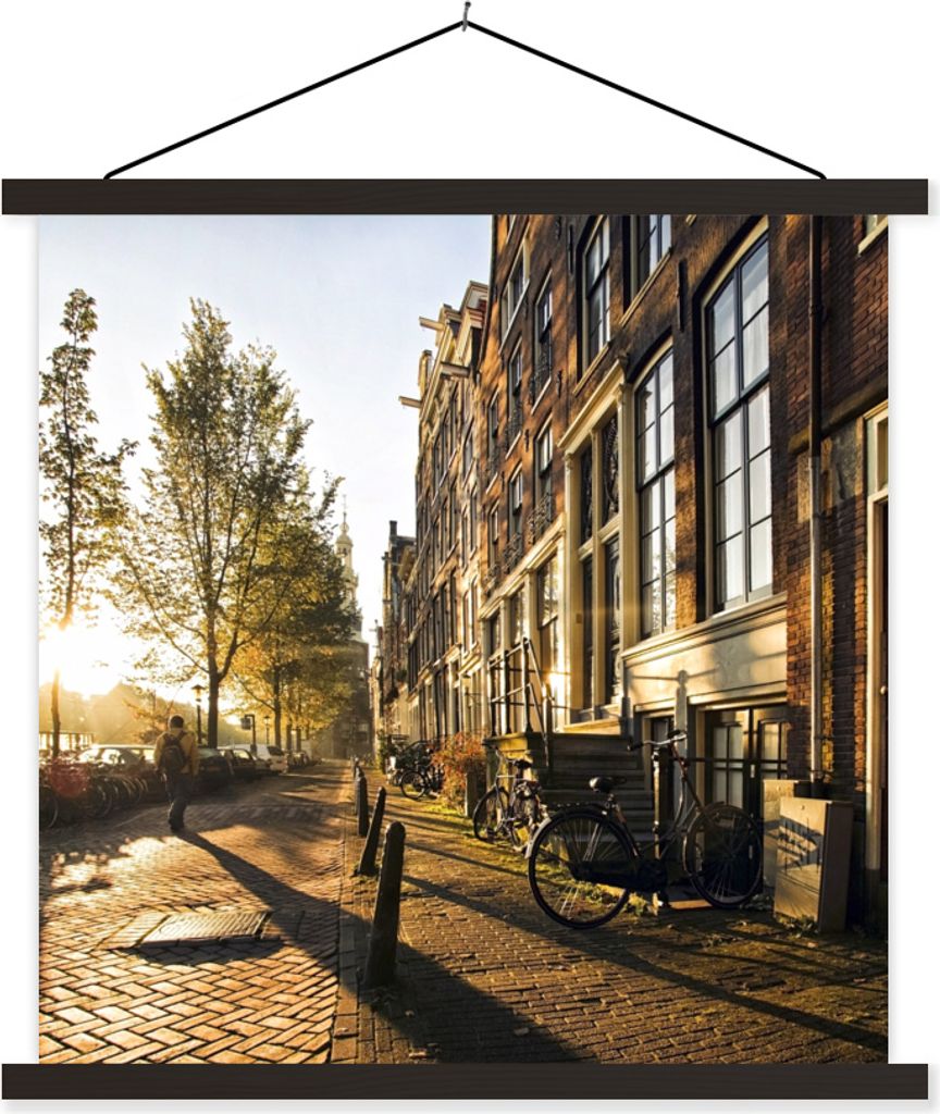 MuchoWow Textilposter Amsterdam - Fahrrad - Straße 60x60 cm mit schwarzem Rahmen - Posteraufhänger
