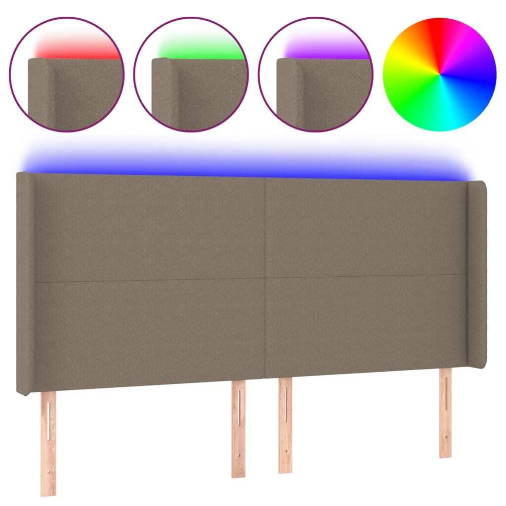 vidaXL LED Kopfteil Taupe 163x16x118/128 cm Stoff