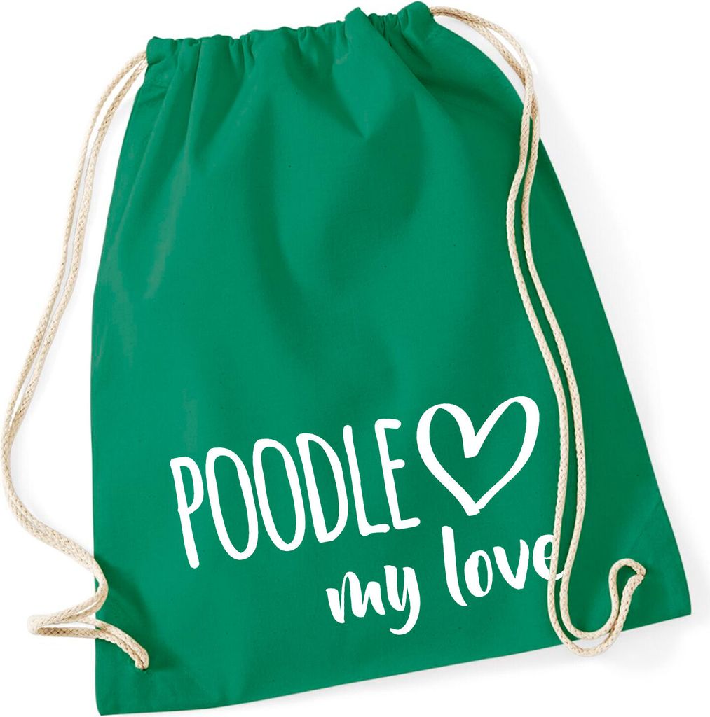 Huuraa Turnbeutel Poodle my love 12 Liter Kelly Green Baumwolle Rucksack Geschenkidee
