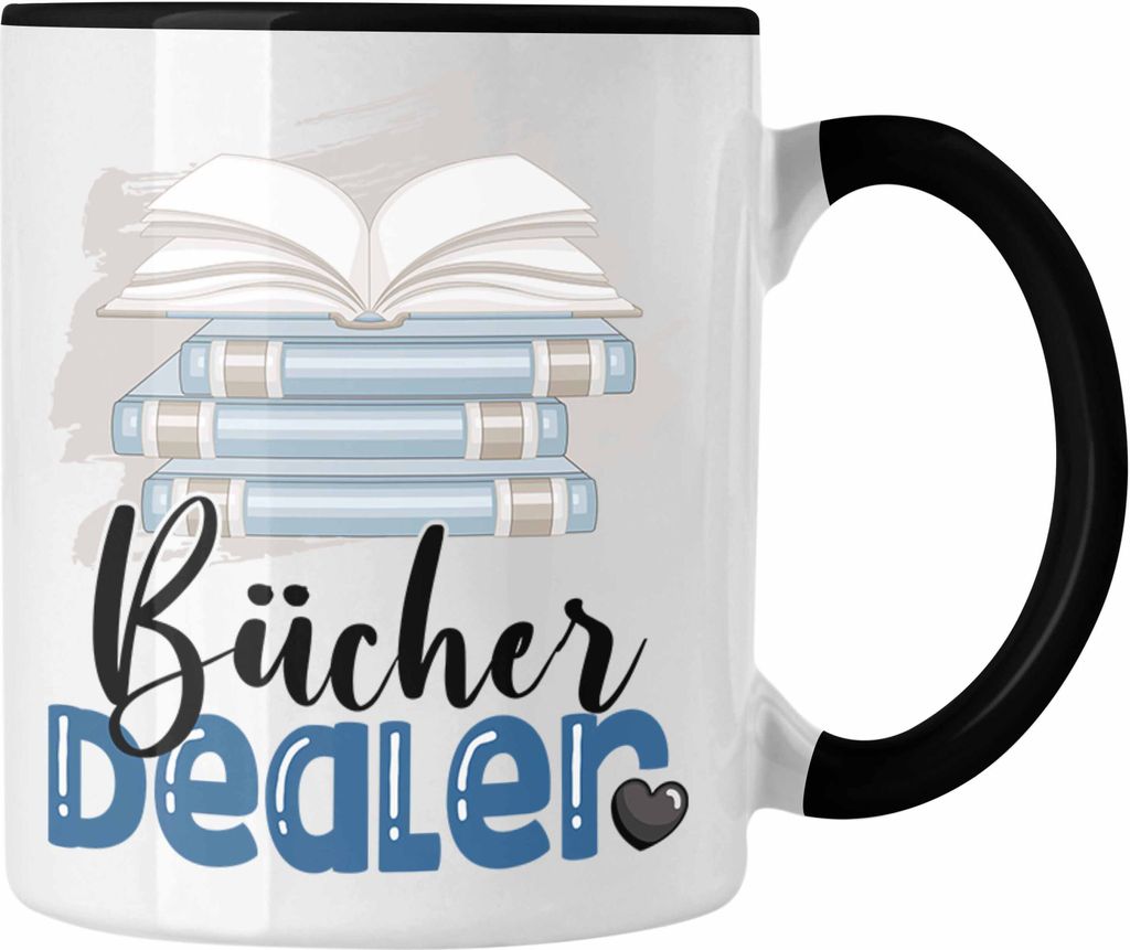 Trendation - Bücher Dealer Tasse Geschenk für Bücher-Verkäufer Bibliothek Geburtstag Spruch Geschenkidee Bester Bibliothek (Schwarz)