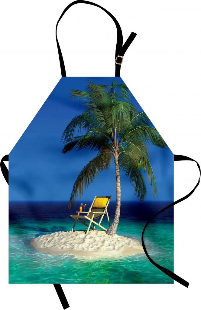 ABAKUHAUS Strand Kochschürze, Stuhl unter Einer Palme auf Einem kleinen unbewohnten tropischen Insel-klaren Ozean, Farbfest Höhenverstellbar Wasc...