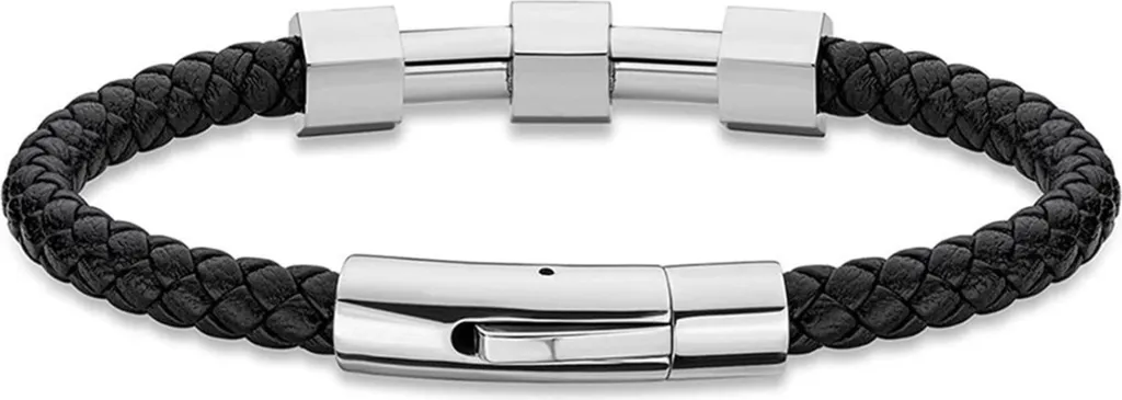 Bracelet Police PEAGB2119621 en Cuir Noir et Acier pour Homme Robuste