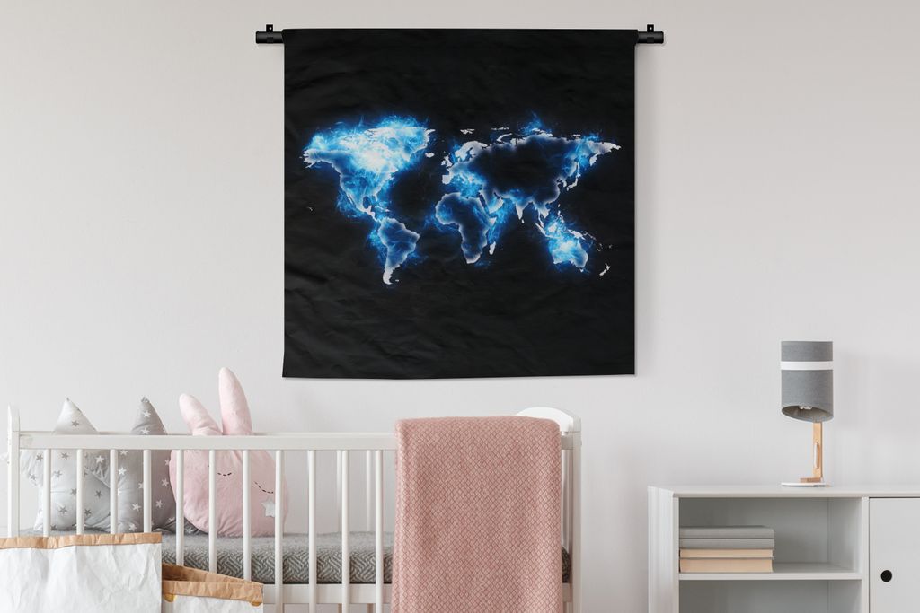 MuchoWow® Wandteppich Wandbehang Weltkarte - Schwarz - Blau Produktbild 