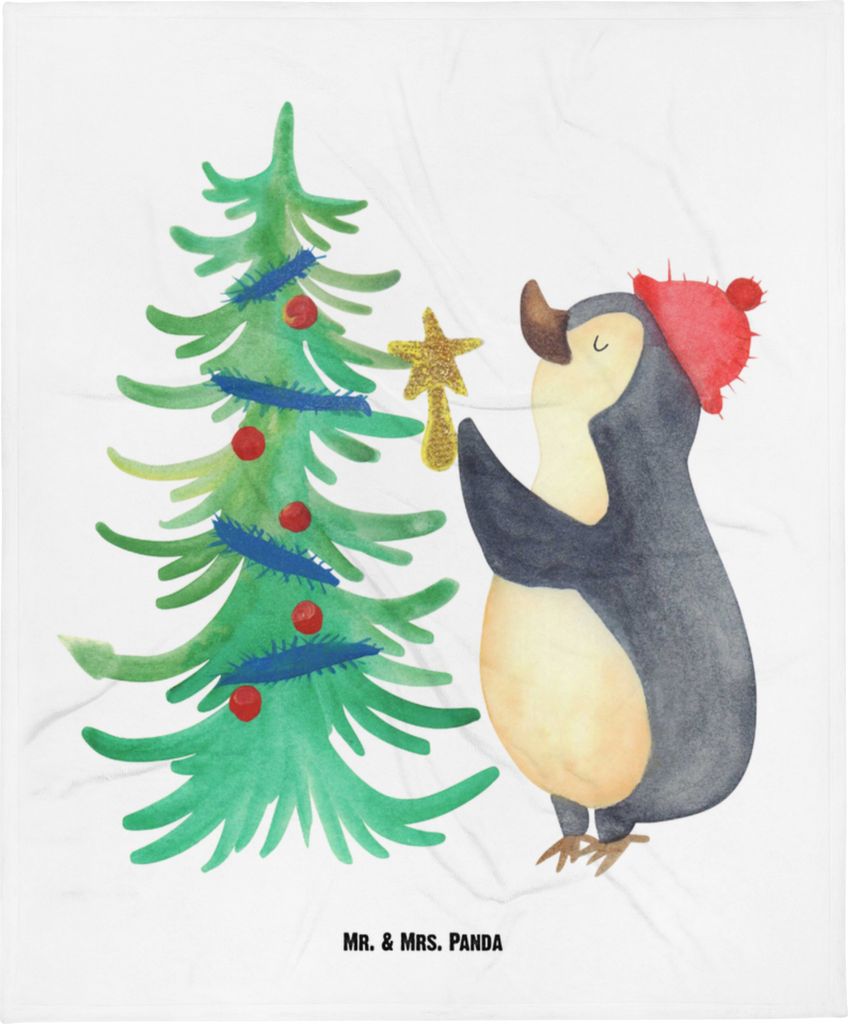 Mr. & Mrs. Panda Plaid Pinguin Weihnachtsbaum - Weiß - Geschenk, Weihnachten, Winter, Babydecke, Kinderdecke, Erstlingsdecke, Schlummerdecke, Flee...