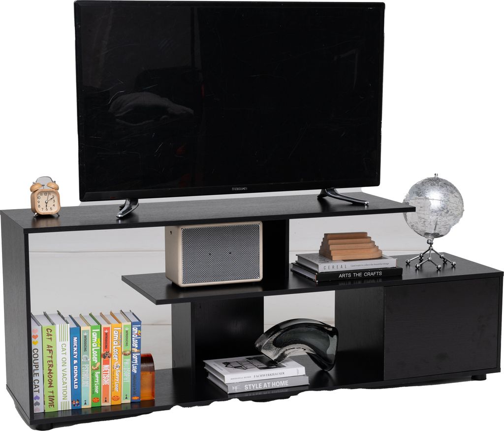 COSTWAY TV-Ständer für Fernseher bis zu 55 Zoll, asymmetrischer 3-stufiger Medienkonsolentisch mit Ablageflächen & Schrank mit 5 Stützbeinen Sc...