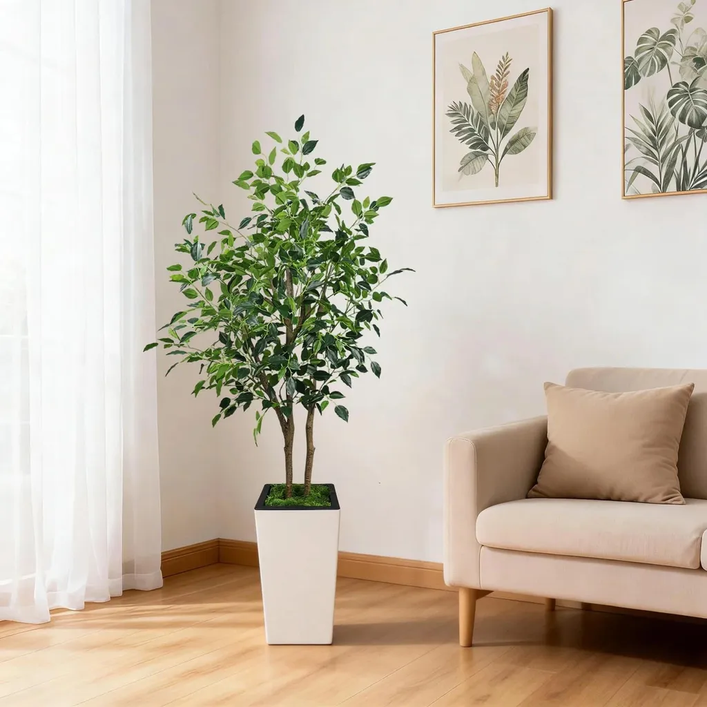 Ficus artificiel 150 cm : Tronc en bois véritable et feuilles en soie 3XL