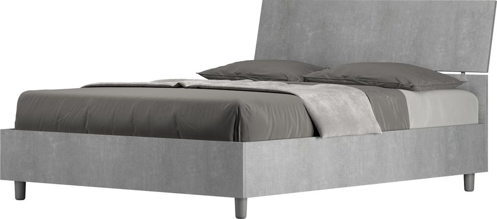 ITYHOME - Bett ohne Lattenrost 140x200 schräges Kopfteil Zement Demas