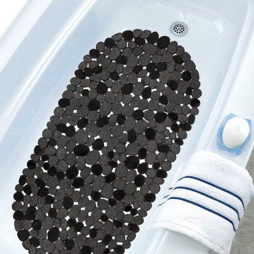 Kunststoff-Douchemat für Kinder und Familien - Schwarze Badmat mit Klammern - 69 x 36 cm