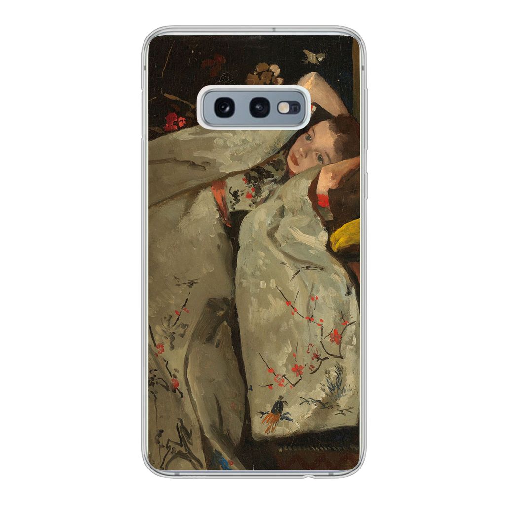 MuchoWow Handyhülle Schutzhülle Hülle für Samsung Galaxy S10e Mädchen im weißen Kimono - Gemälde von George Hendrik Breitner Silikon Softc...