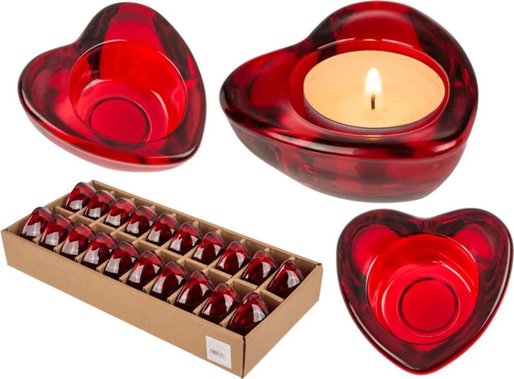 Uchwyt na tealight z czerwonego szkła, serce, ok. 8 x 8 cm Zdjęcie produktu 