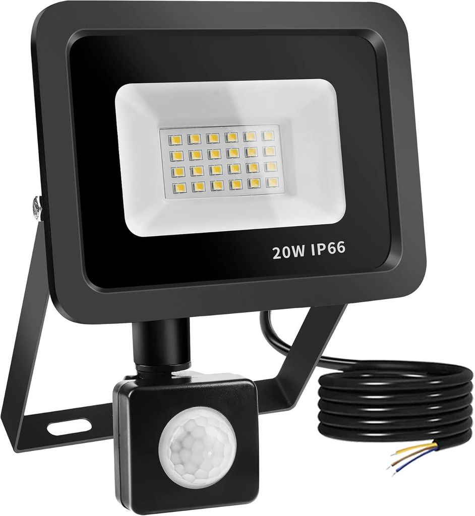 20W 2000LM LED Strahler mit Bewegungsmelder, LED Scheiwerfer Strahler Außen 6500K Kaltweiß Fluter IP66 Wasserdicht Flutlicht Außenstrahler, für...