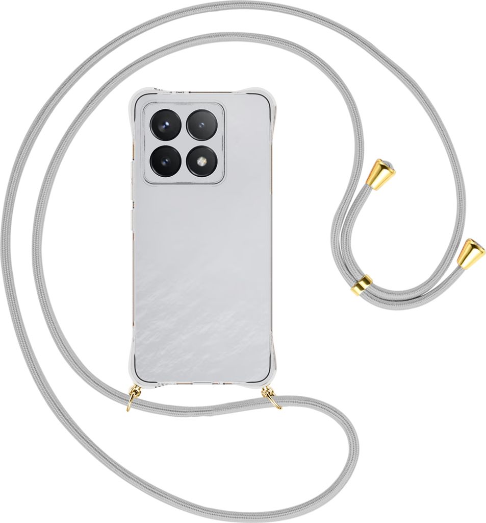 Handykette Backcover-Schutzhülle mit Band (Metall goldfarben) für Xiaomi 14T 5G - silbergrau