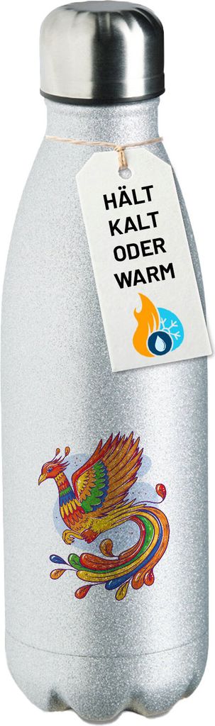 Huuraa Trinkflasche Phönix Fabelwesen 500ml Silver Edelstahl Wasserflasche Trinkflasche Geschenkidee