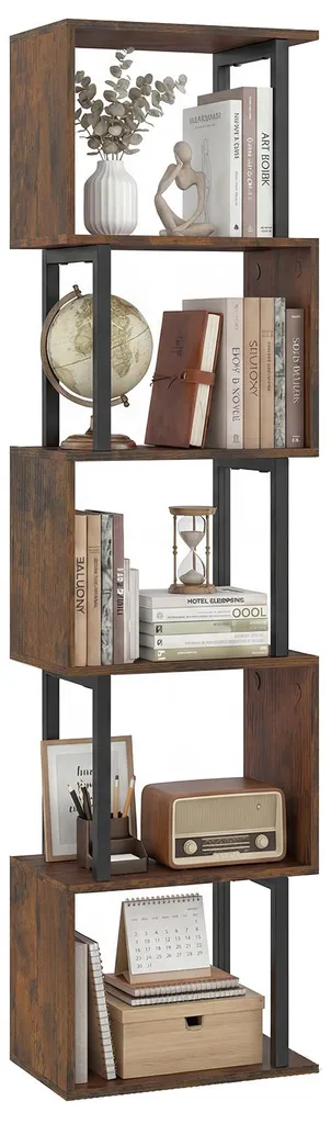 Bibliothèque à 5 étages COSTWAY en métal et bois marron 38x23x147 cm