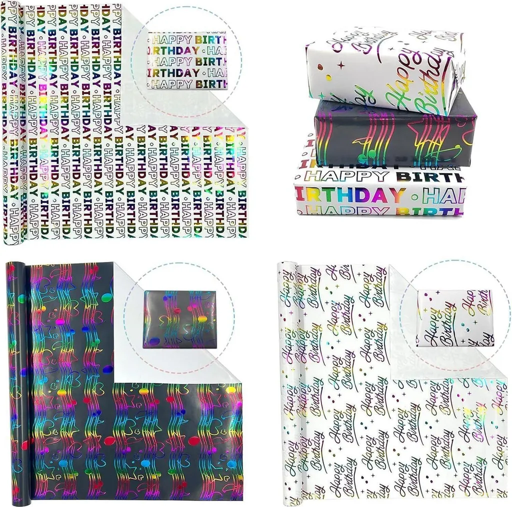 Rouleaux de papier d'emballage festif 43cm x 3m pour toutes occasions