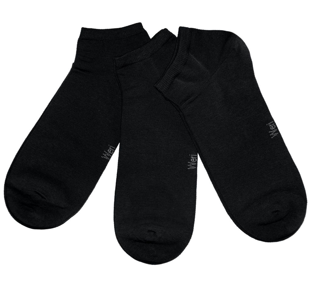 Herren Sneakersocken 3-er Pack aus Baumwolle Einfarbig Schwarz Größe 39-42