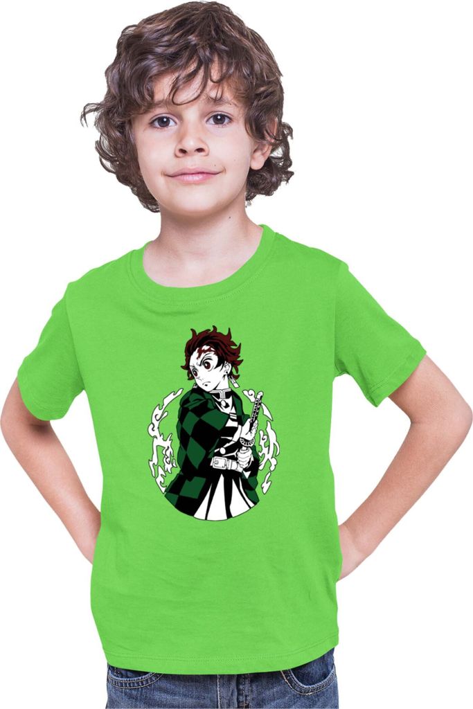 Kinder T-Shirt Demon Anime Slayer Kimetsu No Yaiba Tanjiro Kamado 013, 9-11 Jahr - 140 / Lime