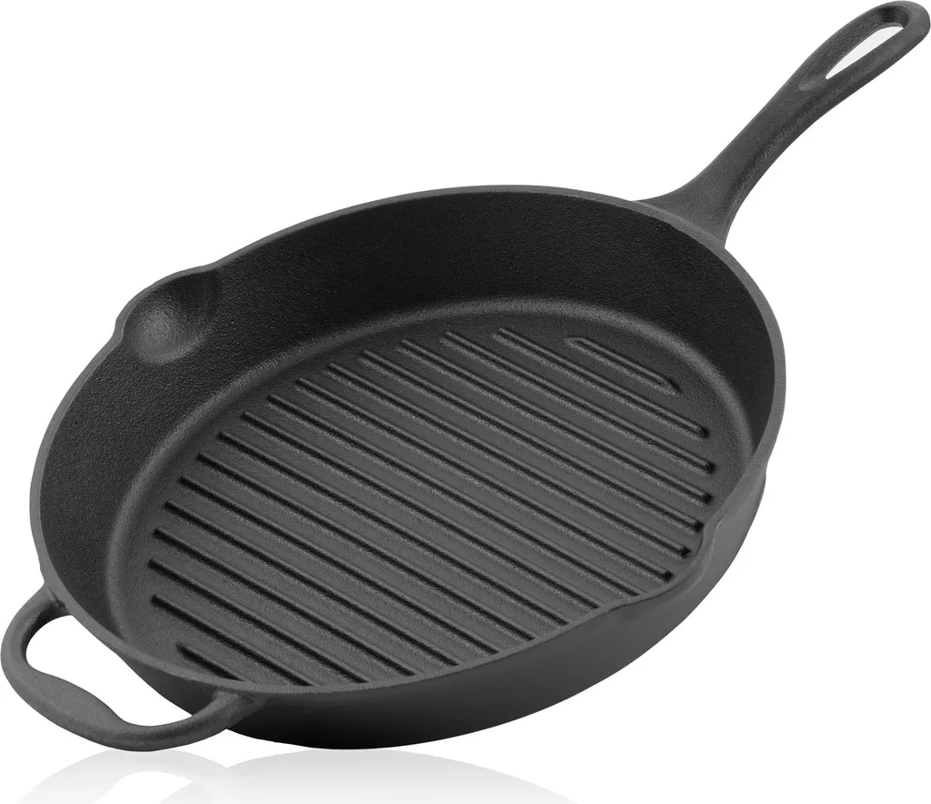Padella in ghisa BBQ-Toro | Ø 29 cm | Con manico, impugnatura e due beccucci, rigata - stagionata
