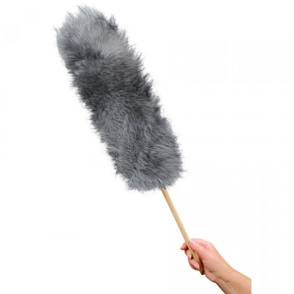 Plumeau peau d'agneau 65cm long avec manche bambou gris Image du produit 