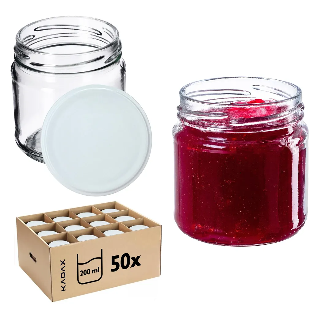 Barattoli da conserva KADAX con coperchio "Lerma", barattoli da conserva, 200 ml, 50 pezzi, coperchio bianco