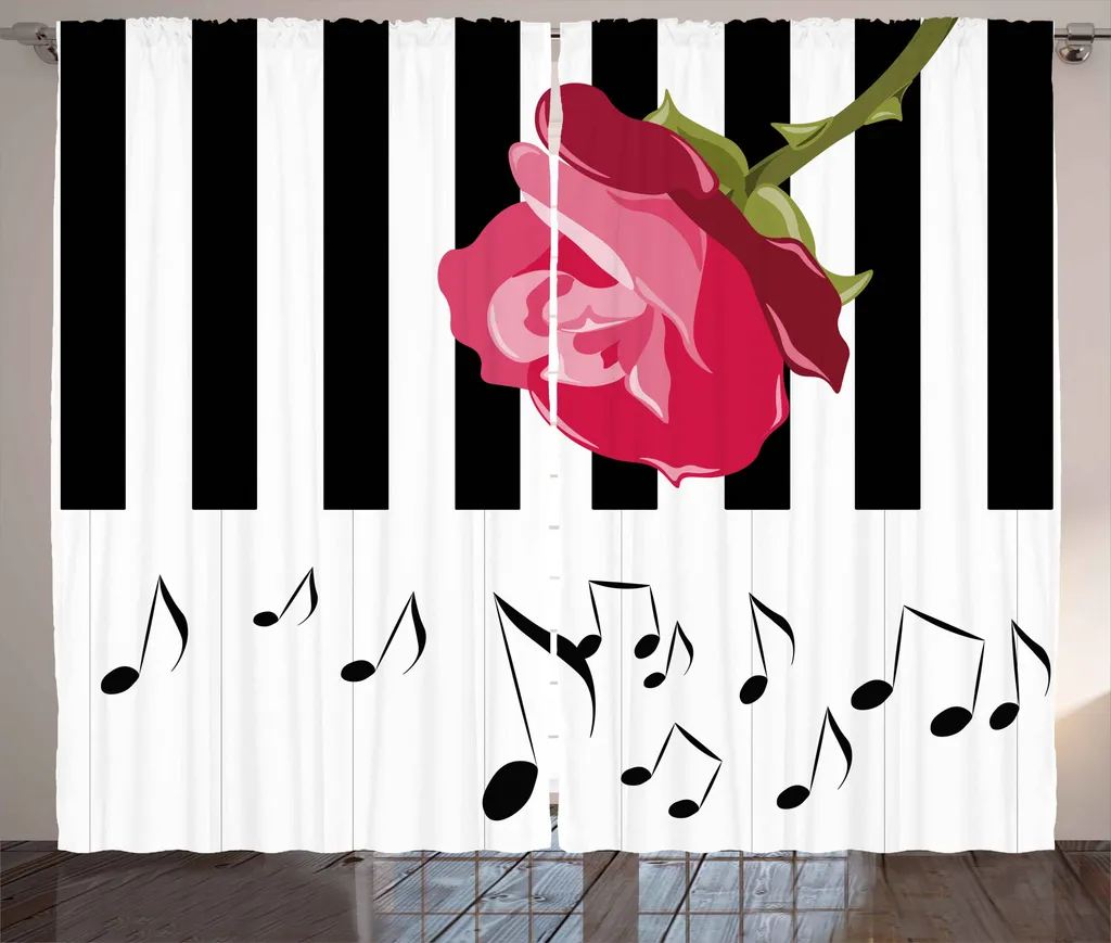 Rideaux Universels Motif Rustique et Piano pour Salon et Chambre 280cm