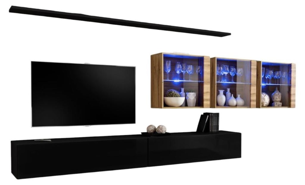 Meublorama AM-SWITCH 17-SWT SW 17*7C/95KG, 2 Regale, 5 Tür(en), Schwarz, Mitteldichte Faserplatte (MDF), 6 Schublade(n), 400 mm