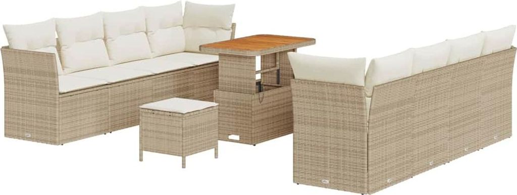 vidaXL Gartensofa-set mit Kissen 11 pcs Beige und Creme Poly-Rattan