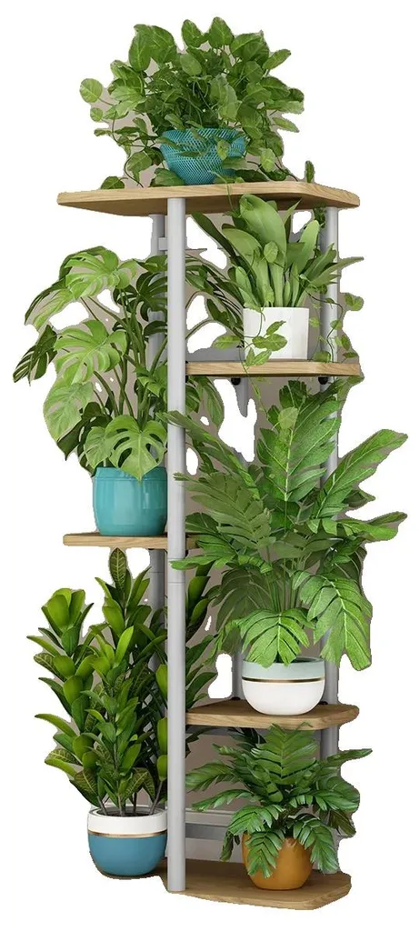 Support plantes multifonction 5 niveaux bois clair pour petits recoins
