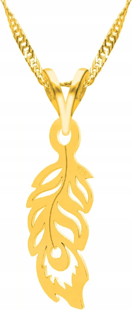 Collana dorata S925 con disegno di piume di pavone 47cm+3cm