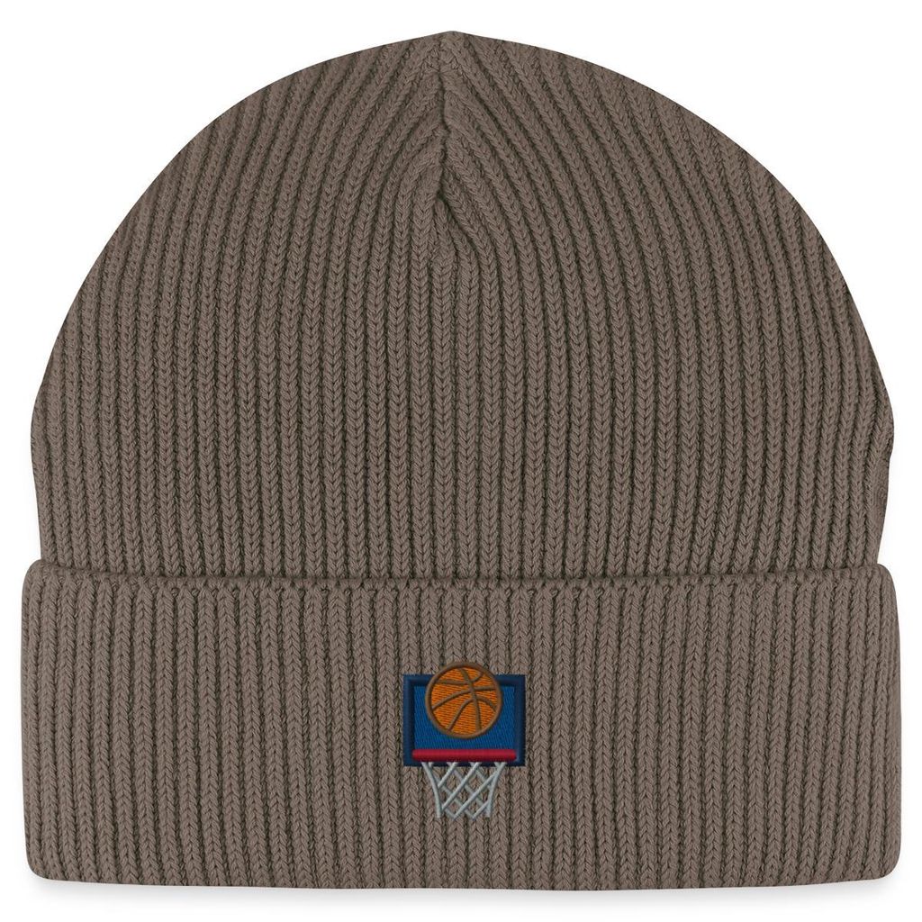 Spreadshirt Stickerei Basketball | Basketballkorb Fisherman Beanie Bio Mütze, One size, Dunkelbraun