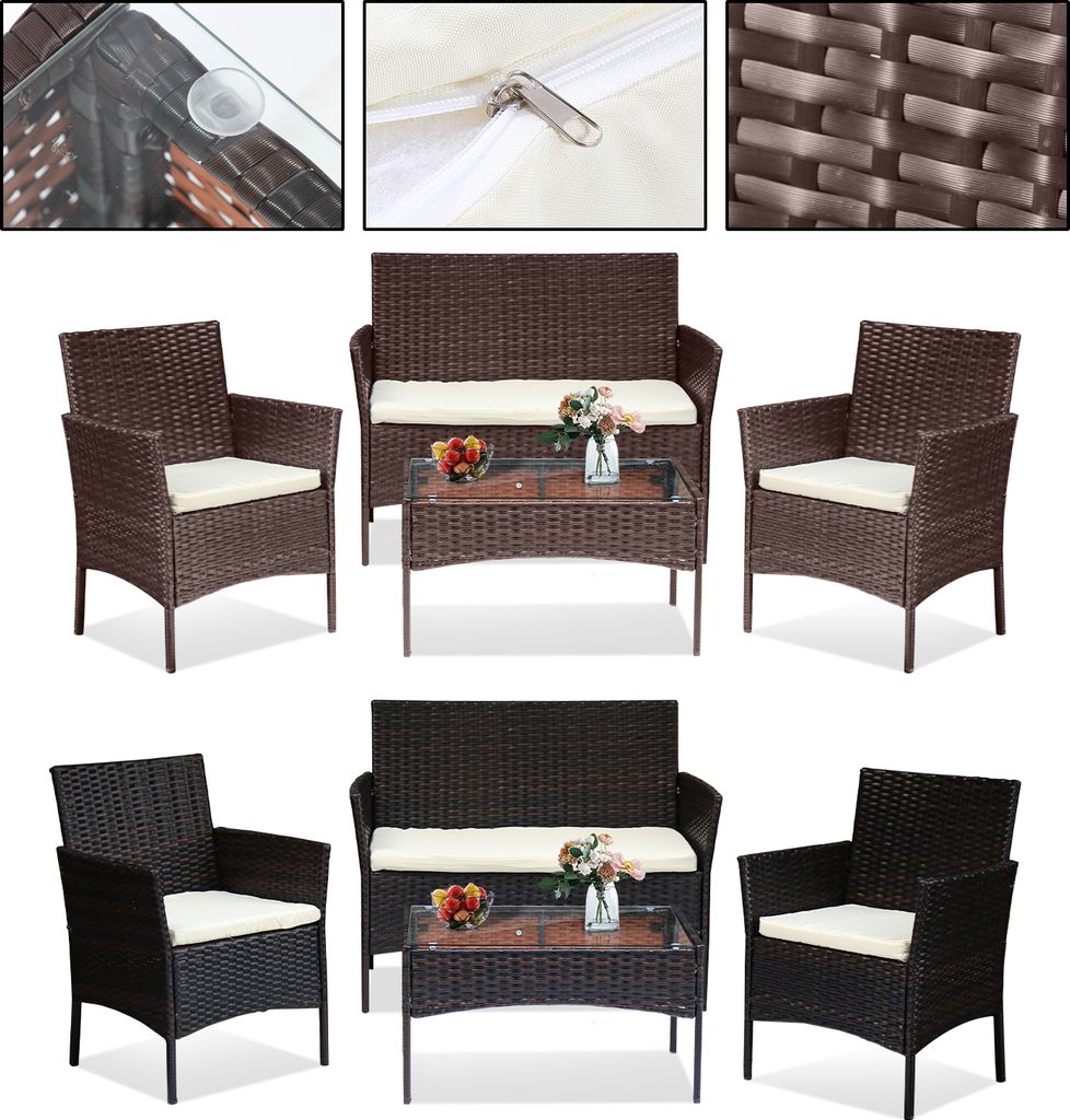 Aopunly Gartenmöbel Set, Braun, Balkonmöbel mit Kissen, Polyrattan Balkonset mit Sessel und Tisch, Sitzgruppe Terrassenmöbel Rattanmöbel für B...
