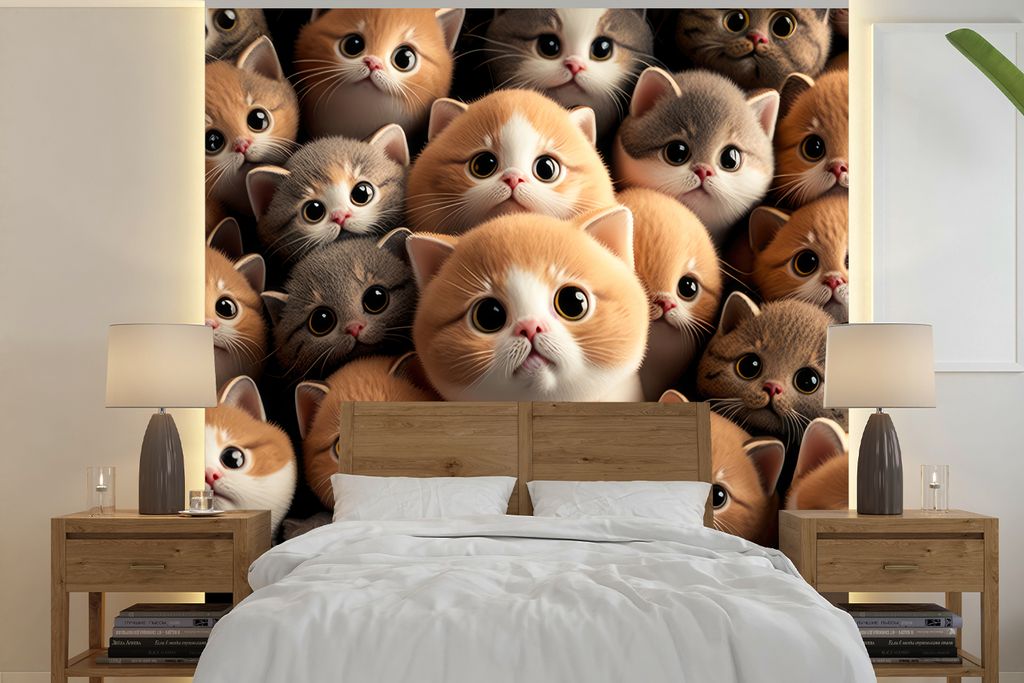 MuchoWow Fototapete für Wohnzimmer oder Schlafzimmer Wandtapete Vinyl Motivtapete Katzen - Haustiere - Kätzchen - Design - Jungen - Mädchen - ...