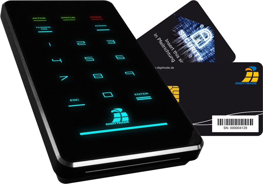 HS256S3 externe Festplatte 500GB SSD verschlüsselt mit Hardware Verschlüsselung, Smartcard und PIN-Eingabe, schwarz
