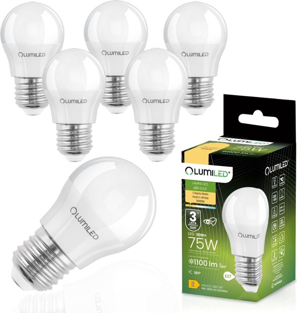 LUMILED 6 Stück LED Leuchtmittel E27 P45 10W ersetzt 75W Produktbild 