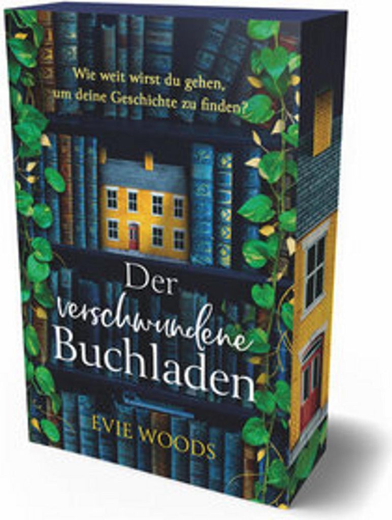 A book cover designed to look like a house built into a bookshelf.