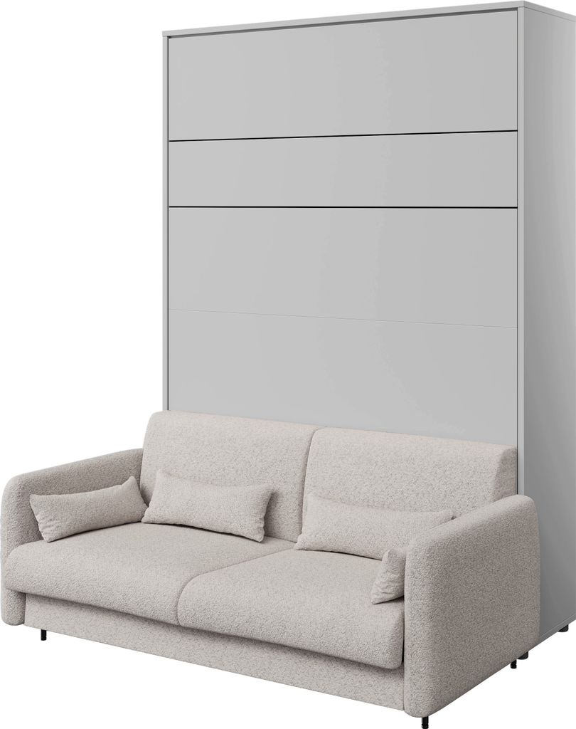 Furniture24 Schrankbett mit sofa Bed Concept 140x200 cm Lenart Bett im Schrank Klapbett Grau/Beige