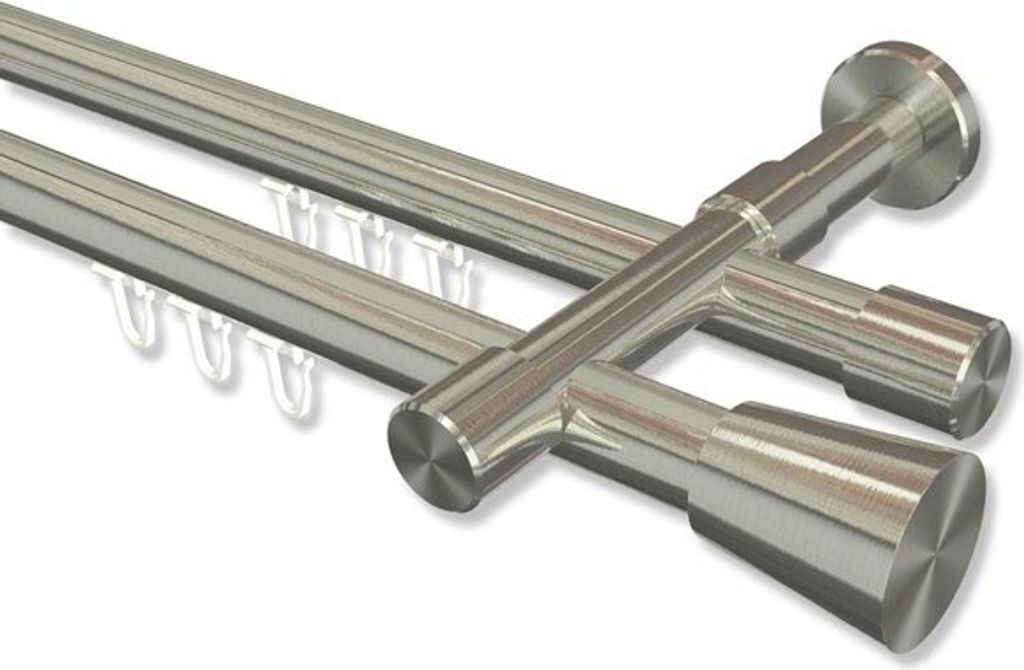 Interdeco Innenlaufstange, Gardinenstange mit Innenlauf Edelstahl-Optik Modell Prestige Sitra, 20 mm Ø 2-läufig, 480 cm (geteilt)