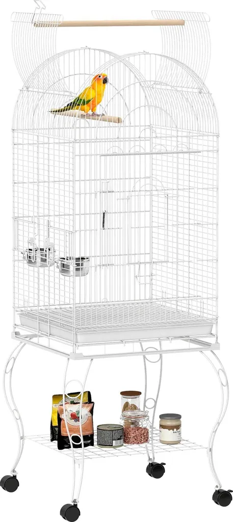 Cage oiseaux facile à nettoyer avec bac amovible et roues - 153 cm