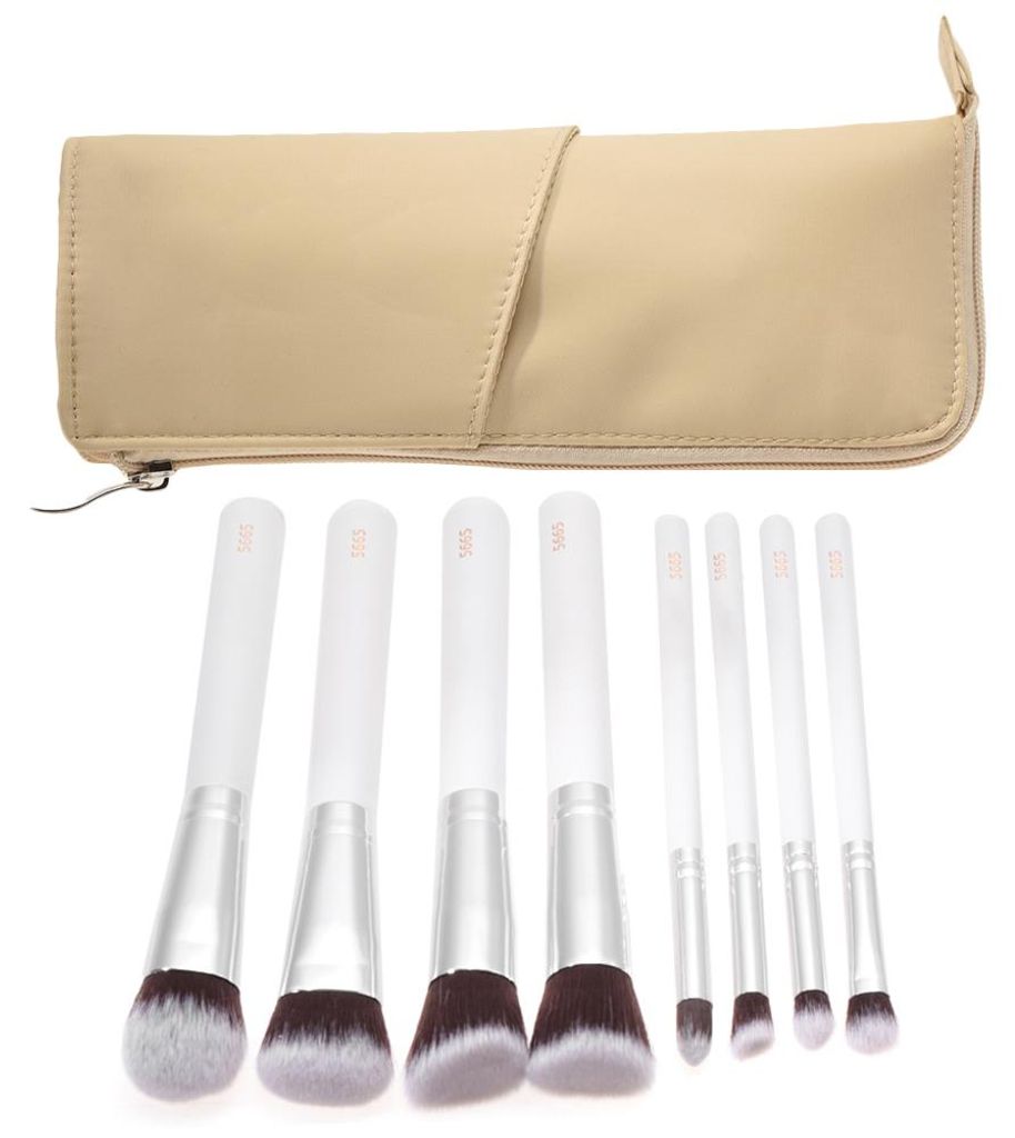 8-teiliges tragbares Make-up-Pinselset (Foundation, Lidschatten, Kosmetikwerkzeuge) mit Aufbewahrungstasche, Schwarz + Weiß