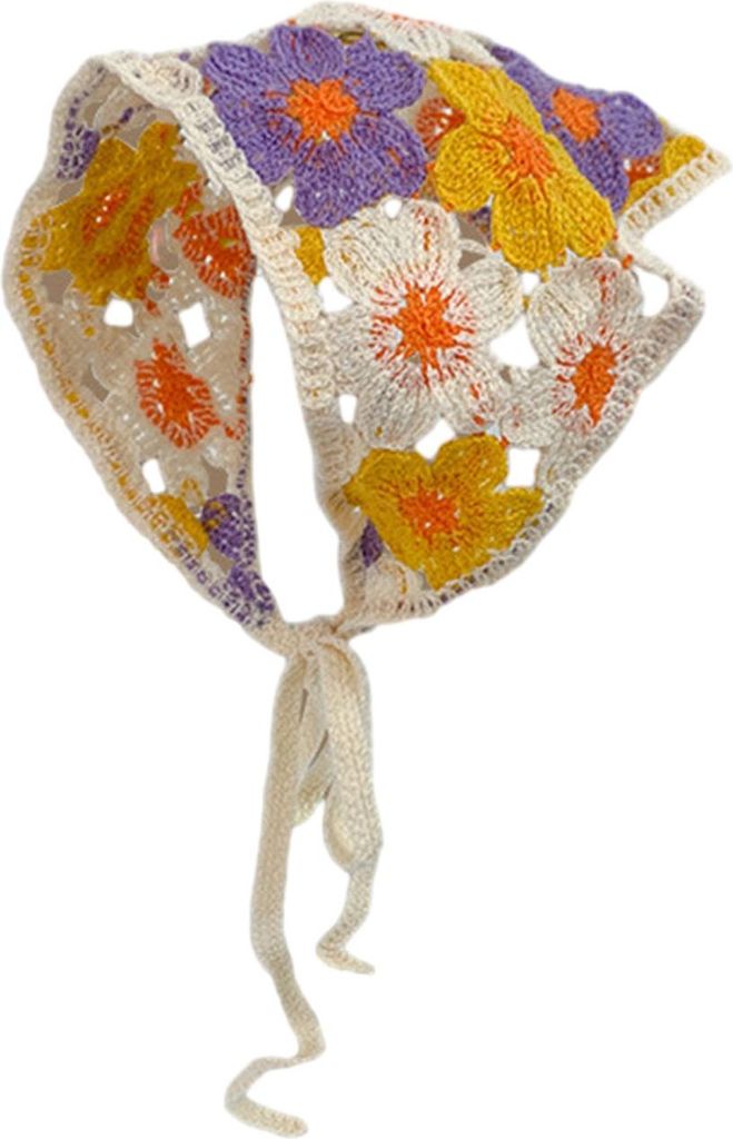 Kopftuch im pastoralen Stil, gehäkeltes Blumenmuster, Schnür-Strickturban, atmungsaktives Strick-Kopftuch, Haar-Accessoires